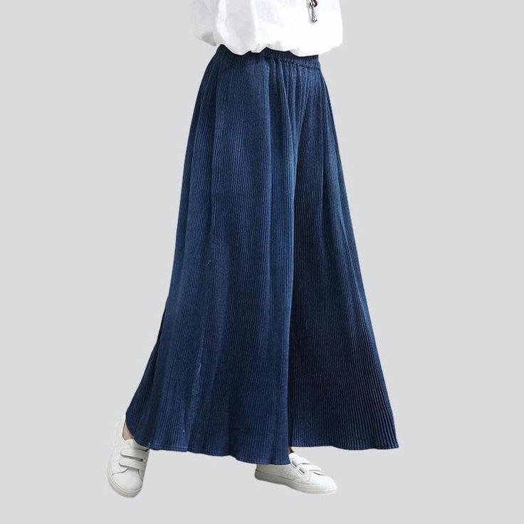 Unveil a timeless look with our 2023 Autumn Collection Pleated Navy Culottes Denim Pants—an alluring mix of vintage-style y2k. a dark wash finish. and modern-day style.Why These Pants are an Autumn EssentialFashioned with a classic y2k style. these pantskirt are a timeless addition to any wardrobe. The dark wash finish is a stylish choice for autumnal days. enhanced by its high-waisted silhouette and rubber closure. Perfect for day or night. these denim pants will be your go-to for any occasion. Dark Wash Relaxed Fit Wide Leg Pants For Fall, Chic Wide Leg Pants In Denim Blue For Fall, Chic Non-stretch Denim Bottoms, Dark Wash Denim Wide Leg Pants For Fall, Baggy Denim Wide Leg Pants, High-waisted Wide Leg Pants In Dark Wash For Fall, Dark Wash High-waisted Wide Leg Pants For Fall, Dark Wash Full-length Pants For Spring, Summer Full-length Denim Blue Flare Jeans