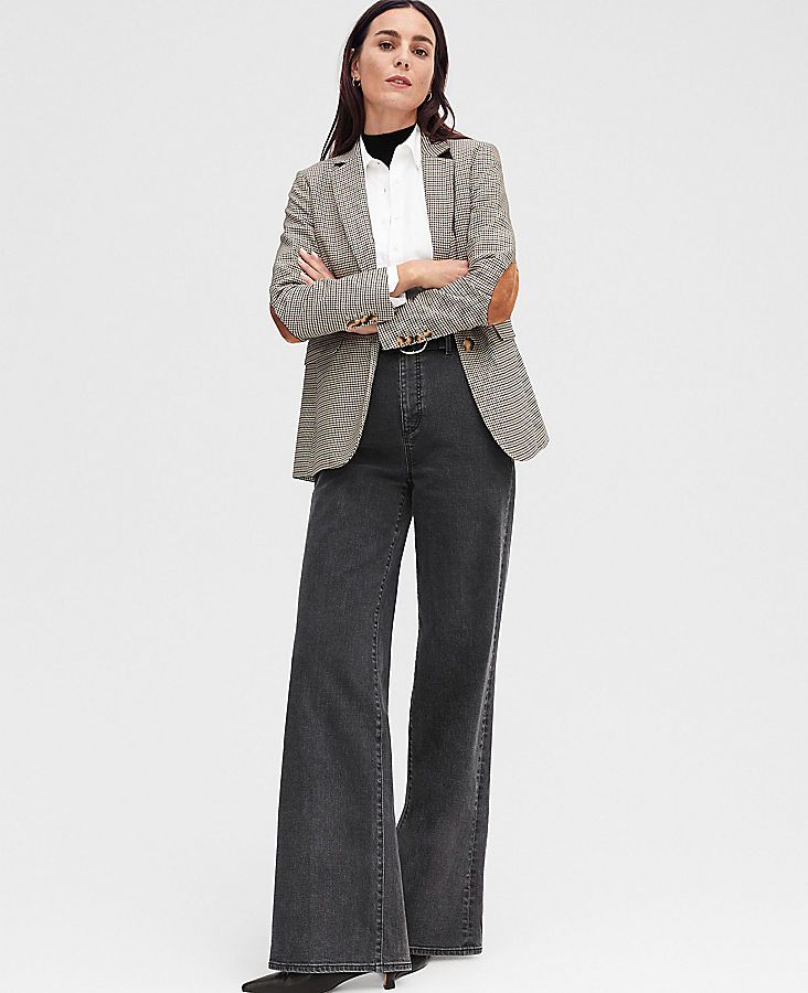 Elevate your wardrobe with the sophisticated charm of Ann Taylor's The Denim Trouser in Washed Black. These trousers are meticulously designed to enhance your silhouette, offering a flattering high rise and a relaxed, easy fit that ensures comfort without compromising on style. The subtle flare of the trouser leg elegantly lengthens your legs, making these jeans a versatile choice for both office wear and casual outings.

- Size: 12 Regular
- Color: Washed Black
- Material: 98% Cotton, 2% Elasta Straight Leg Jeans With Button Closure For Business Casual, Classic Flare Jeans For Fall Workwear, High Waist Flare Jeans For Fall Workwear, High Waist Jeans For Business Casual Fall, Fall Business Casual Fitted Jeans, Business Casual Jeans With Button Closure For Fall, Fall Season Business Casual Jeans With Button Closure, Fall Business Casual Jeans With Button Closure, Mid-rise Flare Jeans For Workwear In Fall