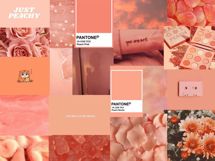 a collage of pink and orange images with the words just peachy on them