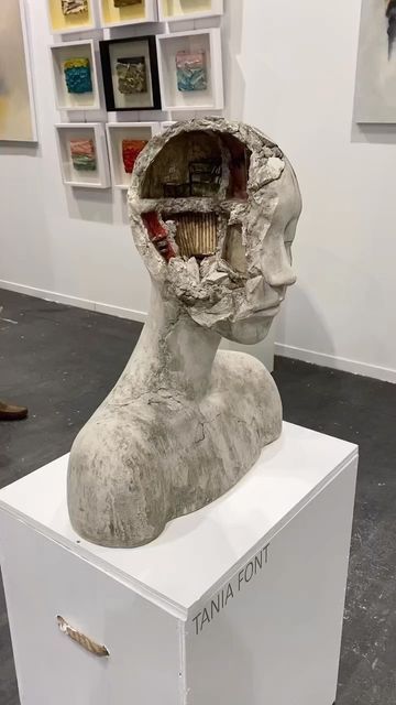 there is a sculpture on display in the room