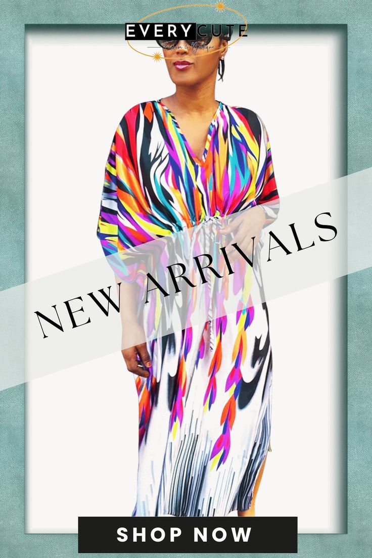 Multicolor Ties Front Kaftan Dress Multicolor V-neck Beach Dress For Day Out, Multicolor V-neck Summer Midi Dress, Vibrant Multicolor V-neck Midi Dress, Multicolor Beachwear Midi Dress As Beach Cover-up, Multicolor V-neck Vibrant Print Beach Dress, Multicolor Midi Dress With Vibrant Print For Day Out, Multicolor V-neck Beach Dress With Vibrant Print, Vibrant Multicolor Spring Dresses, Spring Beachwear Kaftan With Tie Waist