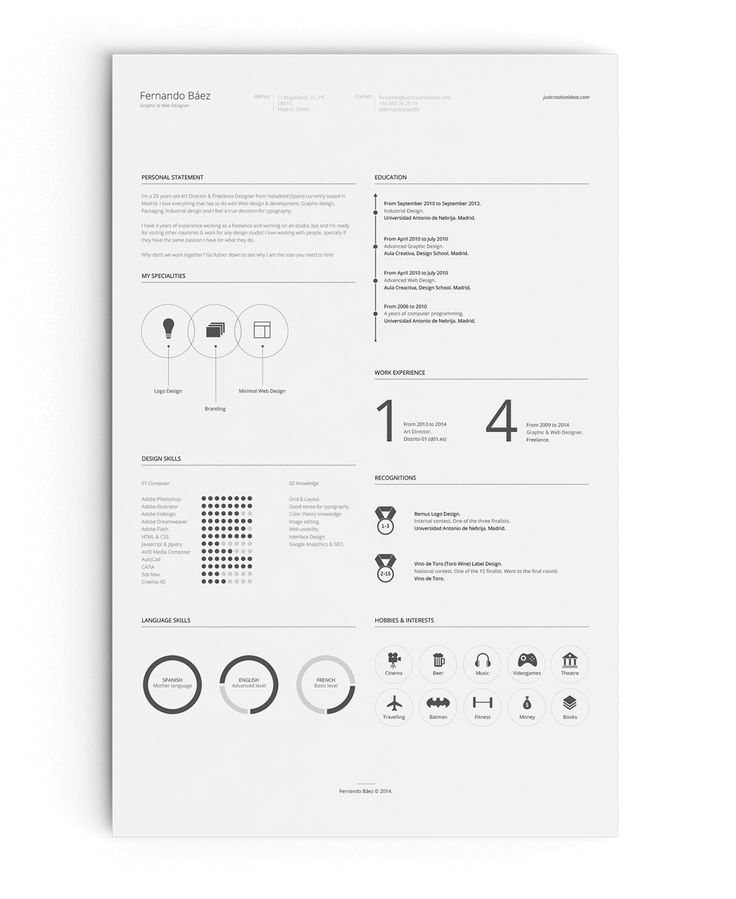 a clean and minimal resume is displayed on a white sheet with black accents, including circles