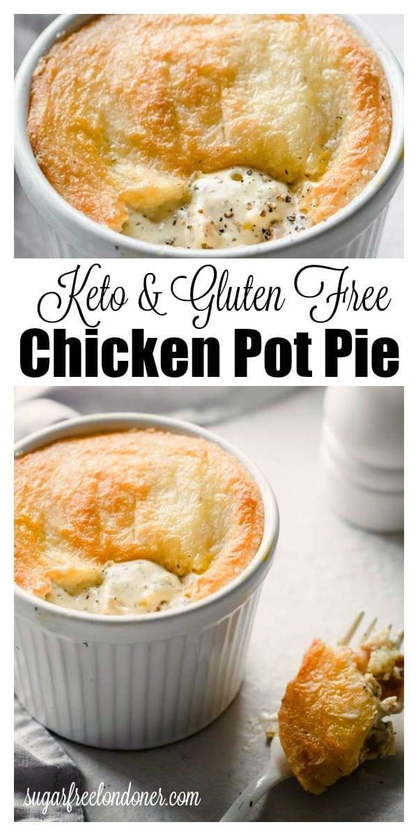 chicken pot pie in a white casserole dish