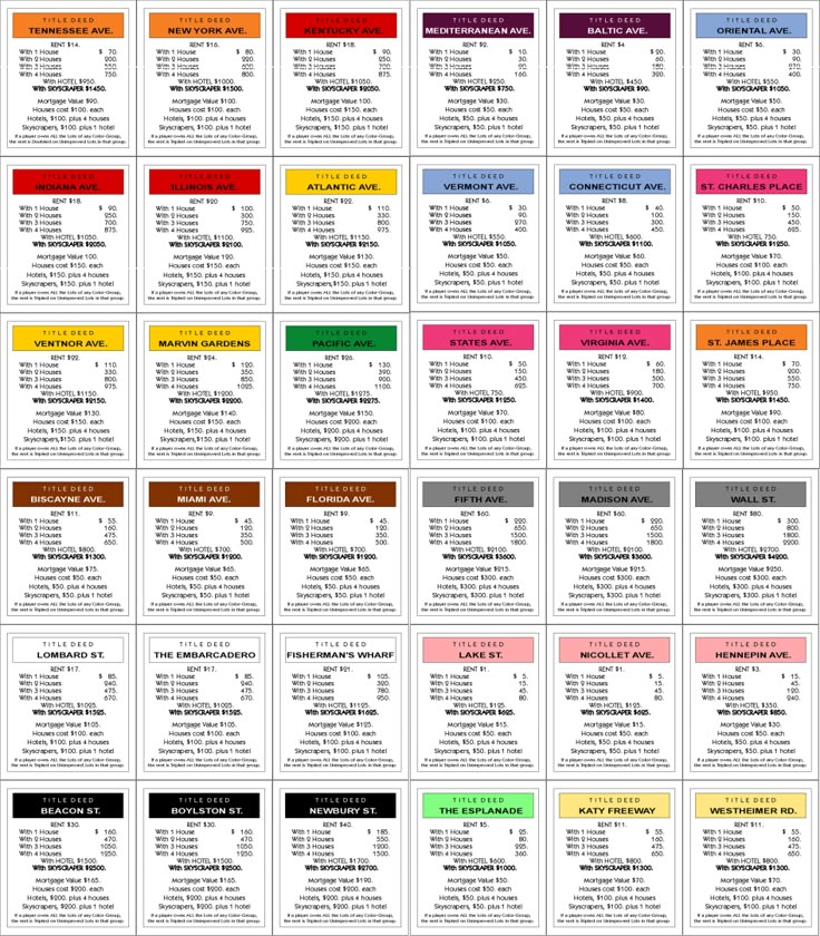 Original Printable Monopoly Chance Cards