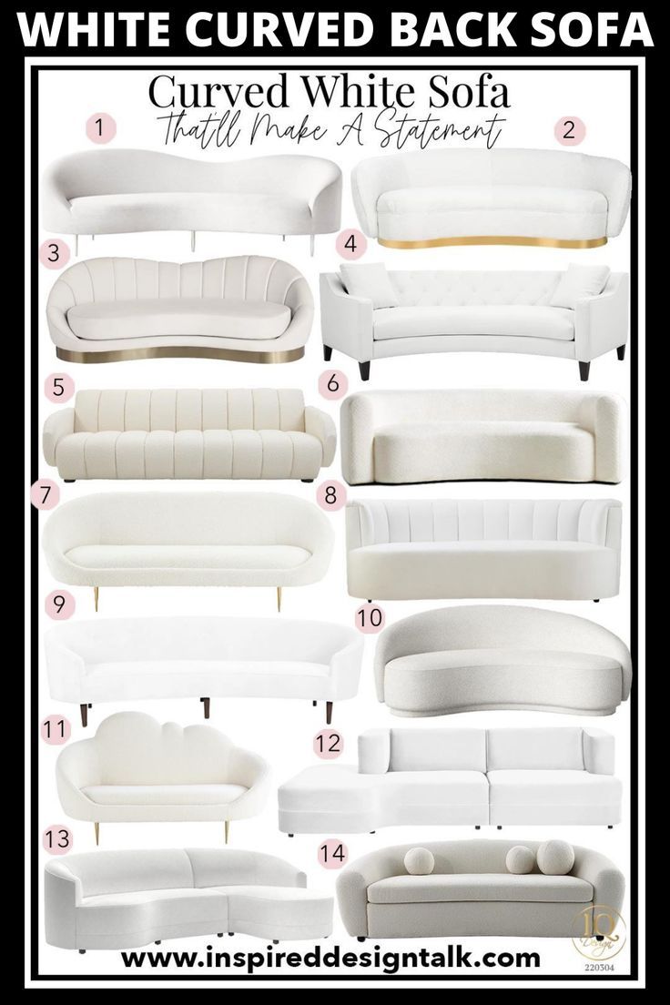 the white curved back sofa is shown with instructions to make it look like it has been made