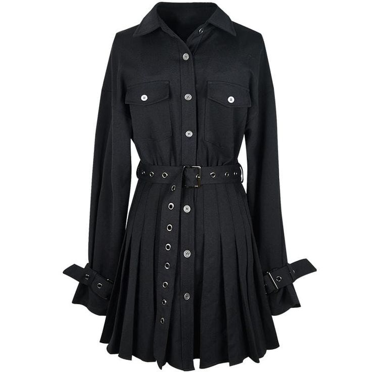 #EG0117 Polyester Size Measurements:   XS Bust:78-82cm Length:75cm   S Bust:86-90cm Length:76cm  M Bust :94-98cm Length:77cm  L Bu... Gothic Spring Mini Dress, Edgy Long Sleeve Summer Dresses, Long Sleeve Cotton Pleated Dress, Punk Style Long Sleeve Dresses For Spring, Edgy Long Sleeve Mini Dress For Summer, Cotton Belted Long-sleeved Dress, Gothic Mini Dress For Spring, Casual Pleated Winter Dress, Casual Winter Pleated Dresses