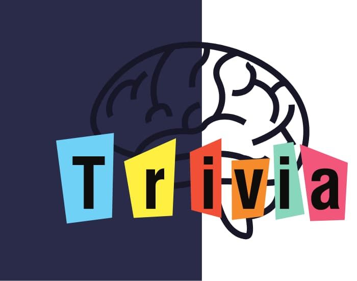 the word trivia written in multicolored cutouts next to a drawing of a brain