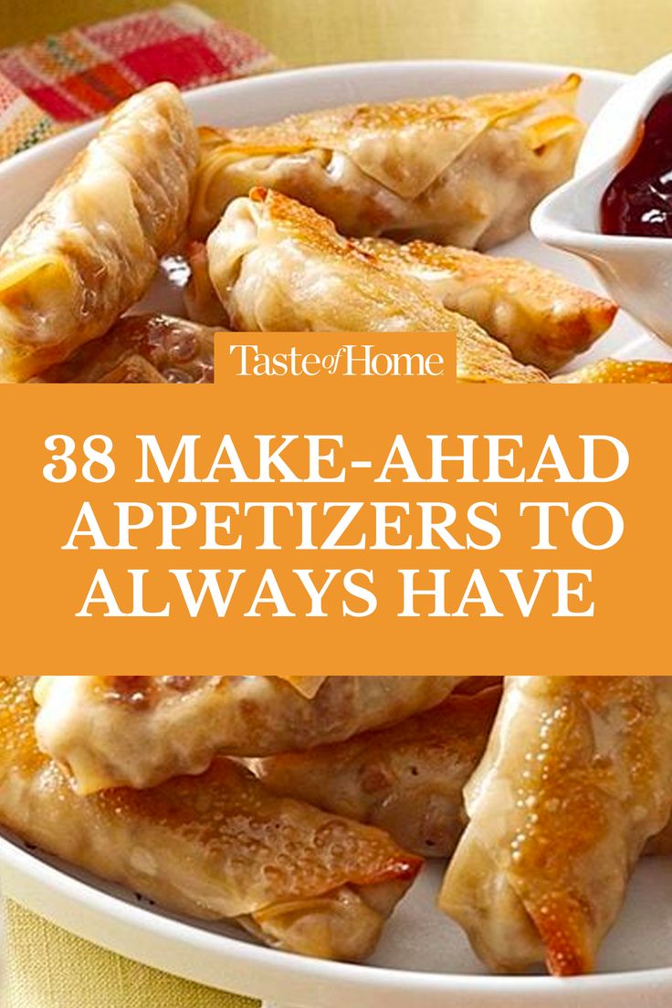 Be prepared for parties and potlucks with make-ahead appetizer recipes that can be prepped the night before. #appetizers #potluck #easyrecipes #foodies Appetizer Spreads And Dips, Toaster Oven Appetizers, Easy Fruit Appetizers For A Party, Snack Ideas For Party Finger Foods Great Appetizers, Finger Foods For Dinner Party, Finger Food You Can Prepare In Advance, Appetizers That Can Be Frozen, Drinks And Appetizers Parties, Appetizer Meals Dinners