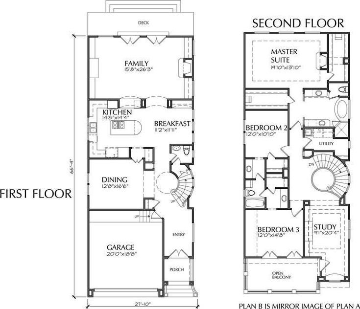 two story house plans with second floor and first floor in the same area, one bedroom is