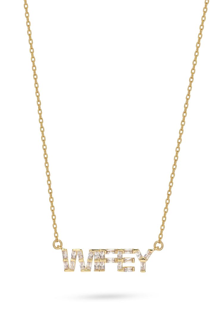 We love to celebrate the ones we love! Name necklaces is a big trend and we have high beliefs in this classic way to express yourself. The name necklaces are often made of words that are essential parts of our lives and that we will hang on to for a long time. Necklace made of 18k gold plated brass and cubic zirconia Length: 45 cm - 6 cm extension Love Name, Time Necklace, Jelly Hearts, Baguette Necklace, Word Necklace, Talisman Jewelry, Name Necklaces, Bear Pendant, Ring Bag