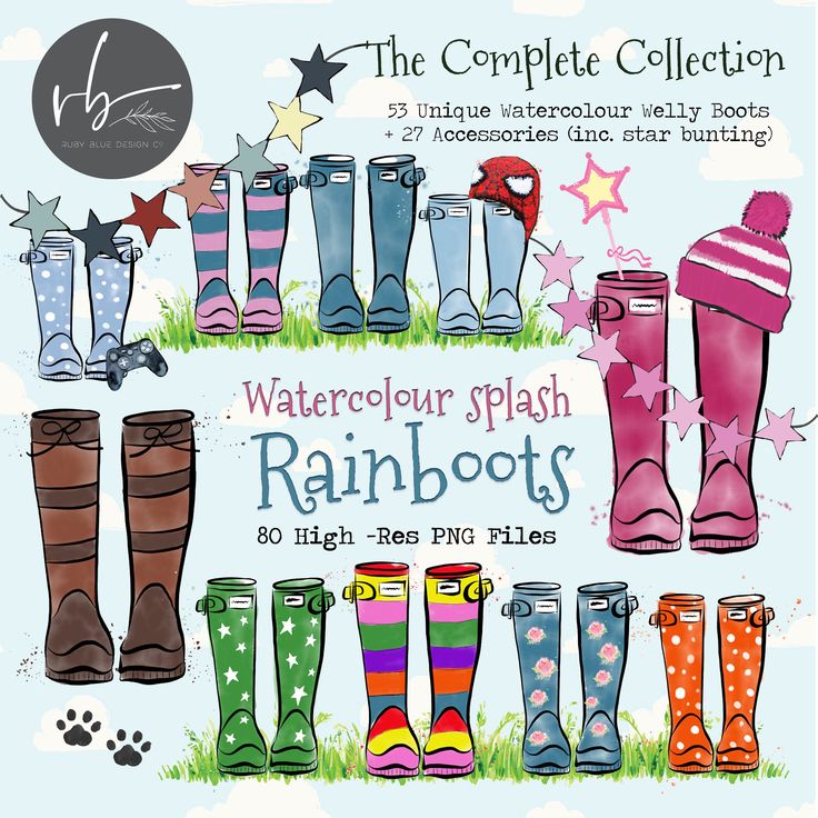 the complete collection of watercolor splash rain boots