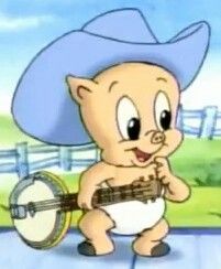 a cartoon bear wearing a cowboy hat and holding a tambour in front of a fence