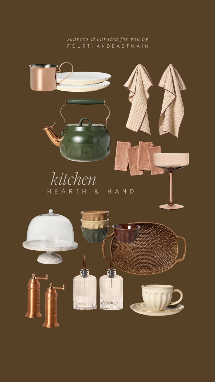 a poster with different types of kitchen items on it's sides and the words kitchen hearty hand written below