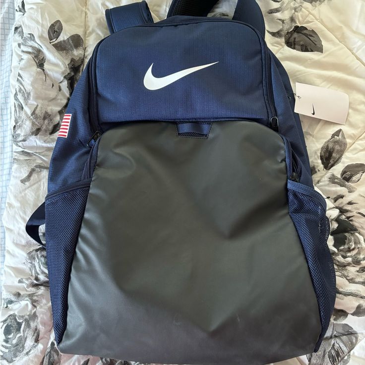 Brand New Navy Blue Usa Backpack Unused With Original Tags Nike Backpack With Zipper Closure, Nike Standard Backpack With Zipper Closure, Nike Standard Backpack, Nike Backpack For Travel And Back To School, Nike Everyday Backpack For Back To School, Nike Backpack For Back To School, Nike Travel Backpack With Zipper Closure, Nike Backpack For Everyday And Back To School, Nike Functional Backpack For Everyday Use