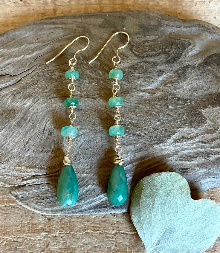 Gold filled dangle earrings with faceted emerald and green jasper gemstones Amazonite Gemstone Beads Jewelry For Gift, Gold Amazonite Jewelry With Gemstone Beads, Gold Amazonite Gemstone Beads Jewelry, Everyday Jade Gemstone Jewelry, Aventurine Natural Stone Dangle Jewelry, Gold Amazonite Jewelry With Natural Stones, Everyday Jewelry With Gemstone Beads And Labradorite, Everyday Jewelry With Labradorite Gemstone Beads, Jade Jewelry With Natural Stones In Dangle Shape