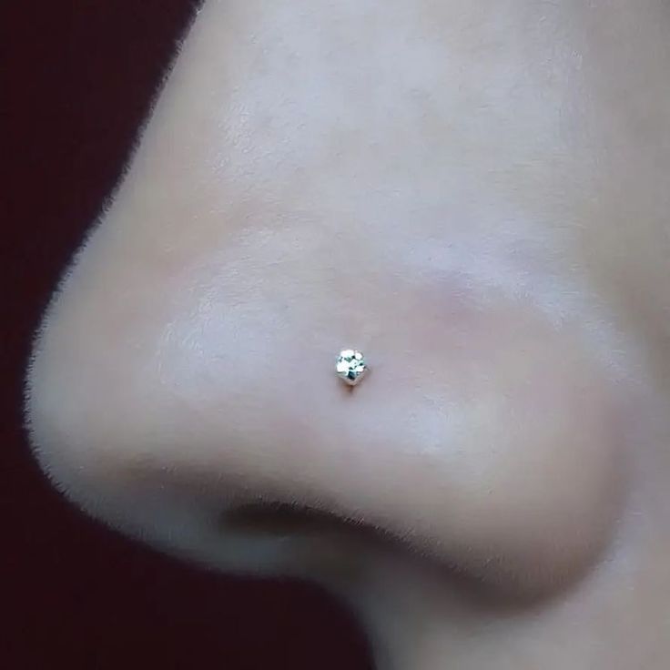 a close up of a person's nose with a small white diamond on it