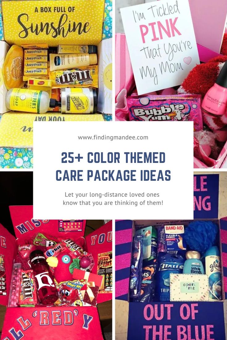 the 25 + color themed care package ideas