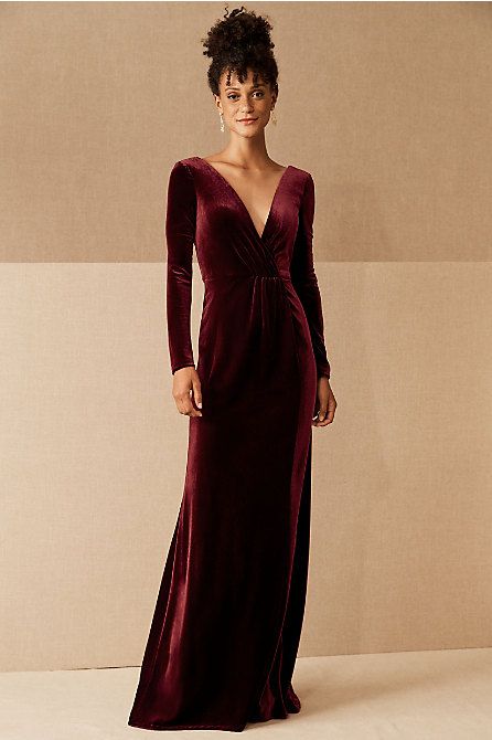 Ellis Velvet Dress - BHLDN Burgundy Evening Dress, Sleeved Velvet Dress, Bridesmaid Dresses Boho, Formal Bridesmaids Dresses, Boho Wedding Dress Lace, Velour Dress, Velvet Maxi Dress, Formal Evening Dress, Jenny Yoo