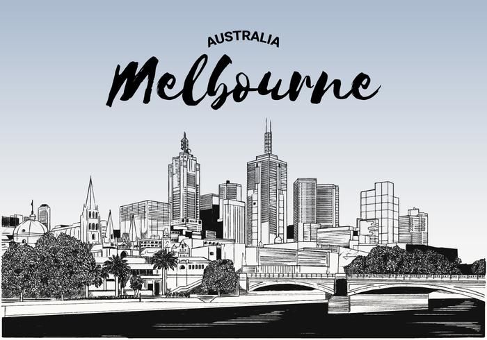 the skyline of melbourne, australia in black and white with text overlaying it