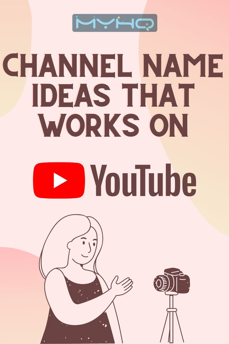 a woman standing in front of a camera with the words channel name ideas that works on youtube