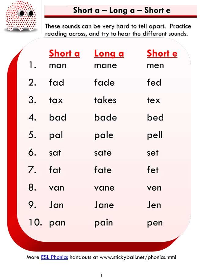 Short a vs. Long a vs. Short e - Word List and Sentences - | Short e, E ...