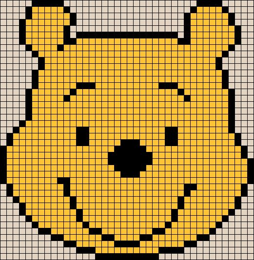 a cross stitch pattern with a yellow teddy bear on it's face and black outline