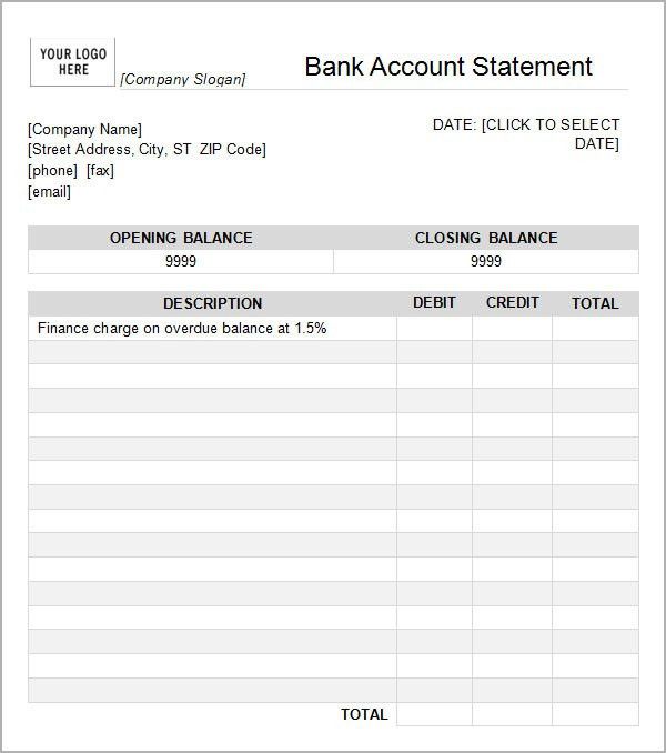 an invoice form for bank account statement