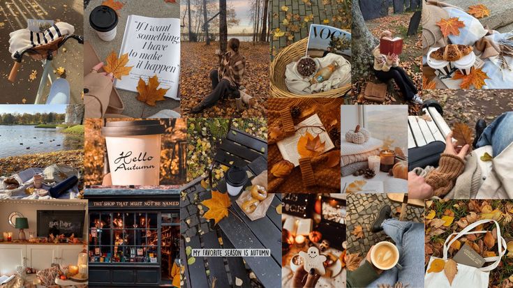 a collage of photos with autumn decorations