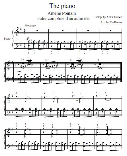 sheet music with the words,'the piano amelie paola and compoio guii aure