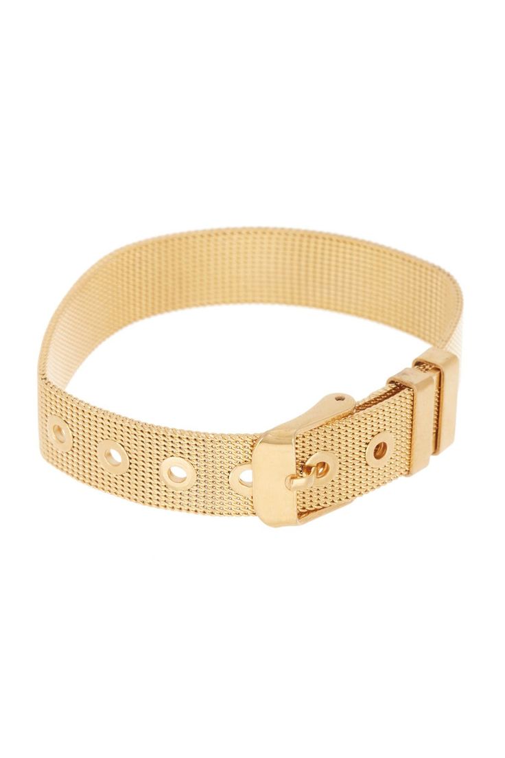 - 14K gold plated mesh belt bracelet . Buckle clasp. Approx. 6" length with 2.5" extension. Approx. 0.35" width. Imported  14K gold plated brass Elegant Adjustable Chain Bracelet With Gold Clasp, Classic Gold Jewelry As Fashion Accessory, Elegant Adjustable Gold Bracelet With Gold Clasp, Gold Jewelry Bracelet Band, Elegant Adjustable Bracelet With Gold Clasp, Formal Adjustable Gold-tone Bracelets, Adjustable Gold-tone Bracelets, Adjustable Classic Gold Bracelet, Elegant Gold Bracelets With Adjustable Clasp