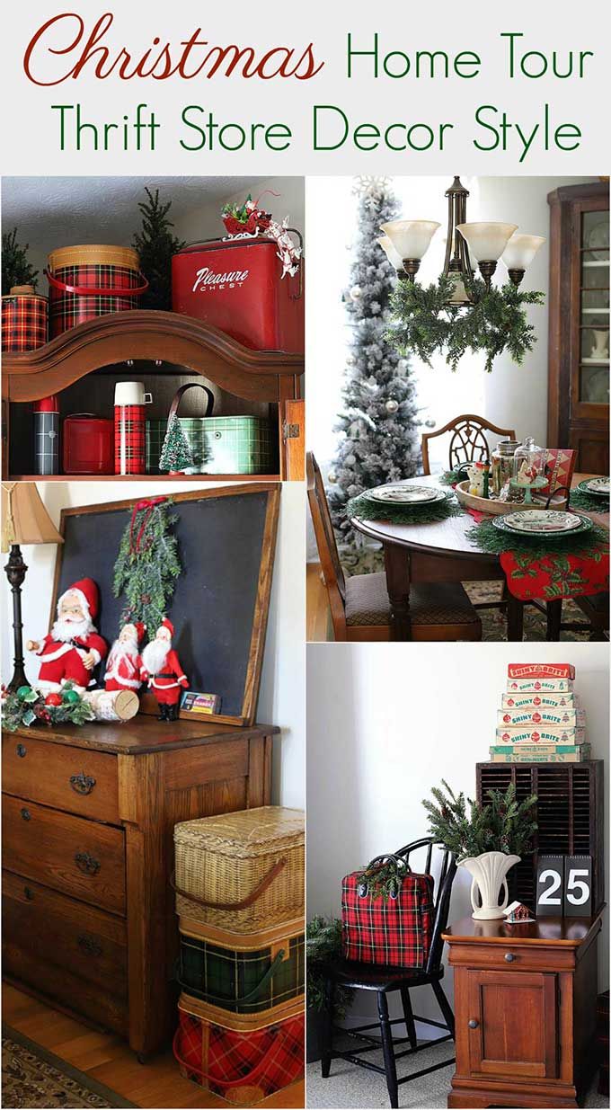 christmas home tour thrift store decor style collage with pictures and text overlay