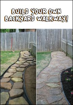 an image of a backyard walkway made out of rocks and stones with the words build your own backyard walk way