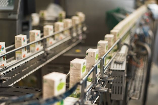 boxes are lined up on the conveyor belt