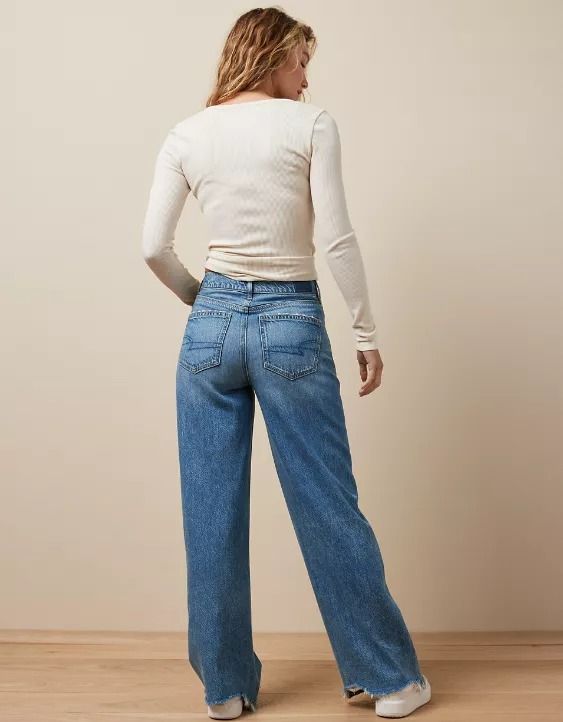 AE Dreamy Drape Super High-Waisted Baggy Wide-Leg Jean White Jeans Men, Athletic Fit Jeans, Blazer Jackets For Women, Curvy Jeans, Loose Jeans, Medium Wash Jeans, Best Jeans, Women Denim Jeans, Shoes With Jeans