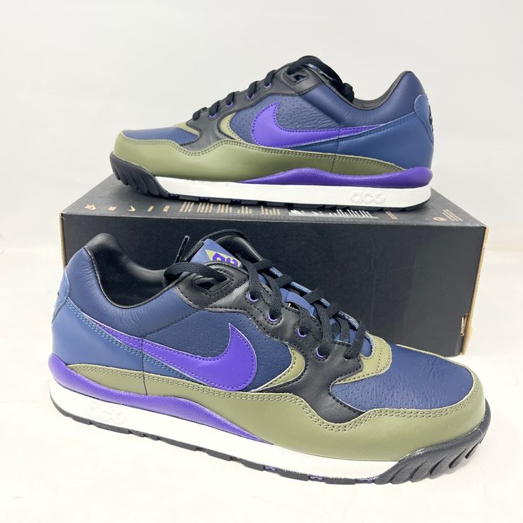 Size 10.5 Mens/12 Womens Style# Ao3116 400 New In Box Without A Top Never Been Worn Casual Purple Custom Sneakers With Air Max Cushioning, Custom Purple Leather Sneakers With Cushioned Footbed, Purple Leather Sporty Sneakers, Purple Leather Sneakers With Cushioned Footbed, Nike Acg, Green And Purple, Nike Men, Women's Style, Nike Shoes