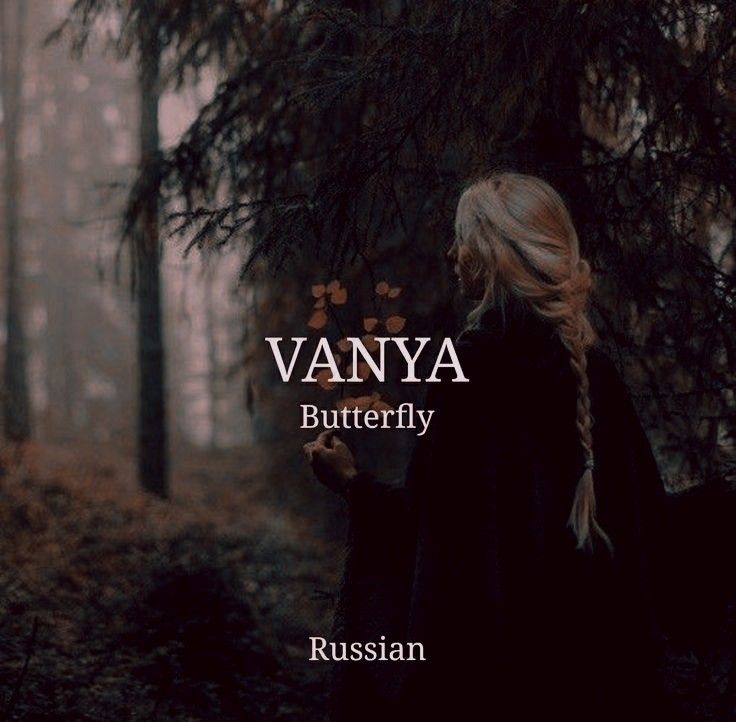 a woman standing in the woods with her back to the camera and text vanya butterfly