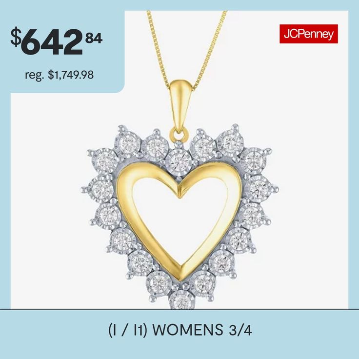 Features: In A Gift Box, Certified Diamonds, Quick ShipDiamond Clarity: I1Jewelry Closure: Spring Ring ClaspSetting: NickShape: HeartStone Cut: RoundDiamond Color: IMetal Color: YellowChain Length: 18 InchPendant Length: 30.4mmPendant Width: 25mmRounded Carat Weight: 3/4 Ct. T.w.Chain Construction: BoxCare: Wipe CleanStone Type: 18 Lab Grown DiamondAuthenticity: Lab Grown DiamondBirthstone: April BirthstoneMetal: 10k GoldNecklace Type: Pendant NecklacesCountry of Origin: Imported Diamond Heart Necklace With 17 Jewels, 14k Stamped Jewelry Gift For Mom, Brilliant Cut Necklace For Anniversary Gift, Diamond Cut Necklaces For Mother's Day, 17 Jewels Heart Necklace For Anniversary, Stamped 14k Gold Necklace For Valentine's Day, Stamped 14k Necklace For Valentine's Day, Valentine's Day 14k Gold Stamped Necklace, 14k Stamped Heart Pendant Necklace