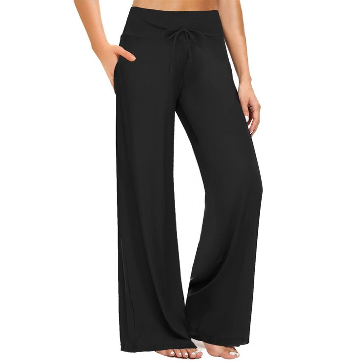 PRICES MAY VARY. 92% Polyester, 8% Spandex.Gentle touch, Soft as baby skin. Imported Drawstring Waist closure Machine wash cold, tumble dry low SOFT TOUCH: The lightweight, smooth fabric is super soft and non-see-through, has 4-way stretchy, comfy just like your second skin. The stretchy lounge palazzo yoga pants with high waisted design wrap your belly well. ENJOY CUSTOMIZED FIT: Covers various printed patterns: solid black, red plaid, floral print, dye tie, galaxy, green camo, leopard, cat, an Stretch Wide Leg Lounging Pants, Stretch Wide Leg Pants For Lounging, Solid Color Yoga Pants With Elastic Waistband, Loosely Fitted Full-length Yoga Pants, High Waist Solid Color Lounging Pants, High Waist Solid Pants For Lounging, High Waist Solid Color Lounge Pants, Solid Stretch Pants For Lounging, Loosely Fitted High-waisted Yoga Pants