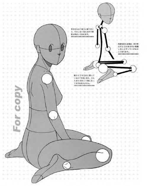 the instructions for how to draw an anime character sitting on the ground with his legs spread out