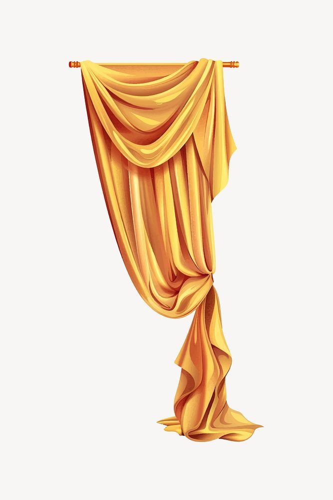 an illustration of a drape curtain with yellow draperies hanging down from it's sides