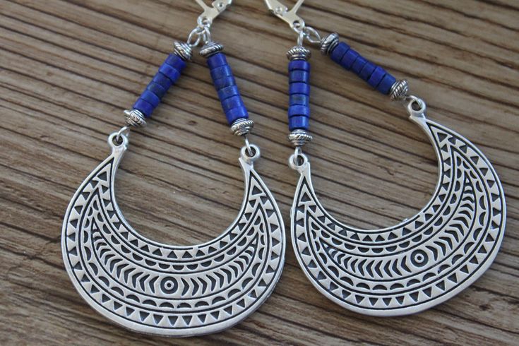 Blue Bohemian Hoop Earrings, Blue Bohemian Hoop Earrings For Pierced Ears, Blue Bohemian Metal Hoop Earrings, Bohemian Lapis Lazuli Teardrop Jewelry, Bohemian Sterling Silver Beaded Earrings, Bohemian Blue Dangle Hoop Earrings, Bohemian Blue Beaded Sterling Silver Earrings, Blue Bohemian Dangle Hoop Earrings, Blue Bohemian Beaded Sterling Silver Earrings