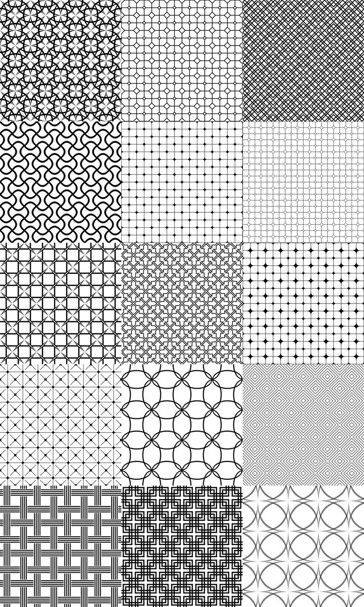 six different patterns in black and white