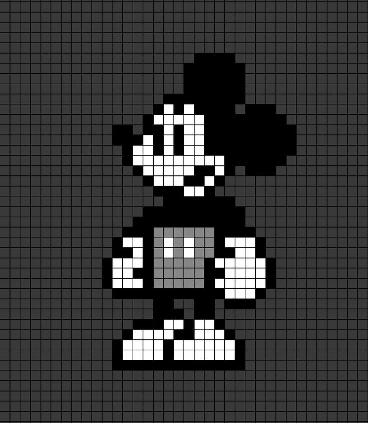 Pixel art template of Mickey Mouse in black and white. Easy Pixel Art Black And White, Grunge Pixel Art, Crochet Grid Patterns Black And White, Mickey Head Pixel Art, Pixel Art Black And White, Creepy Pixel Art, Black And White Pixel Art, Alpha Patterns Crochet Black And White, Mickey Mouse Alpha Pattern