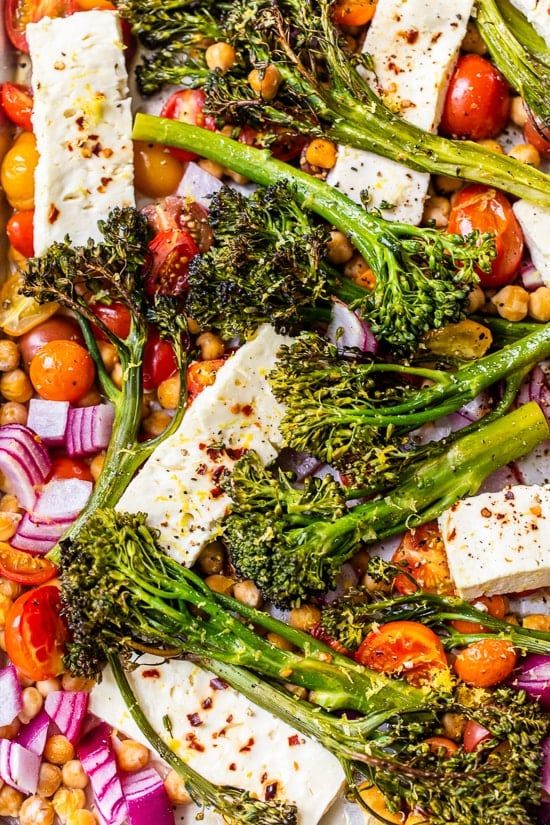 broccoli, carrots, chickpeas and tofu in a pan