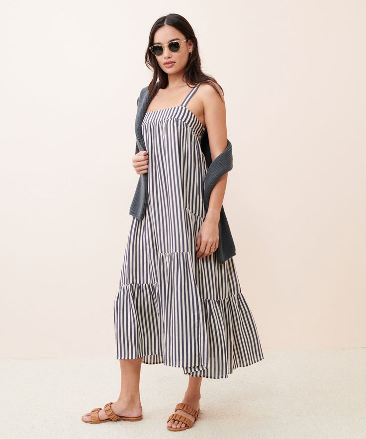 Summer Dress Ink Stripe Sky Dress, Sunny Sky, Jenni Kayne, Easy To Love, Summer Dresses For Women, Summer Dress, Design Details, Cold Shoulder Dress, The Beach