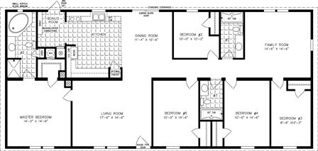 the floor plan for a mobile home with three bedroom and two bathrooms, including an office area