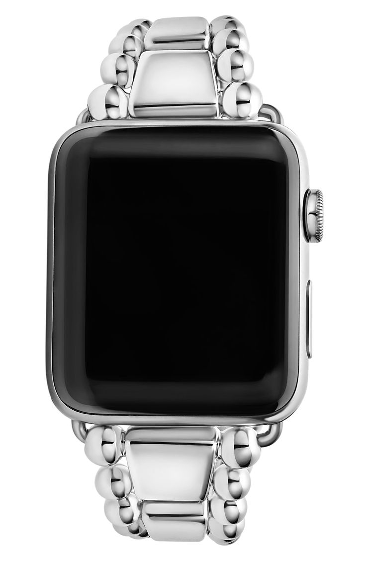 Turn your Apple Watch into a piece of fine jewelry with this band featuring sterling silver and signature Caviar beading. Compatible with 42mm Apple Watch (not included) Sterling silver Imported Adjustable Stainless Steel Watch Bands With Polished Finish, Adjustable Stainless Steel Watch Accessories With Polished Finish, Adjustable Silver Watch Bands With Palladium Hardware, Classic Adjustable Silver Watch Band, Silver Stainless Steel Apple Watch Band With Polished Finish, Formal Adjustable Watch Band With Polished Finish, Silver Timeless Bracelet Strap Watch Bands, Timeless Silver Bracelet Strap Watch Band, Timeless Silver Watch Band With Bracelet Strap