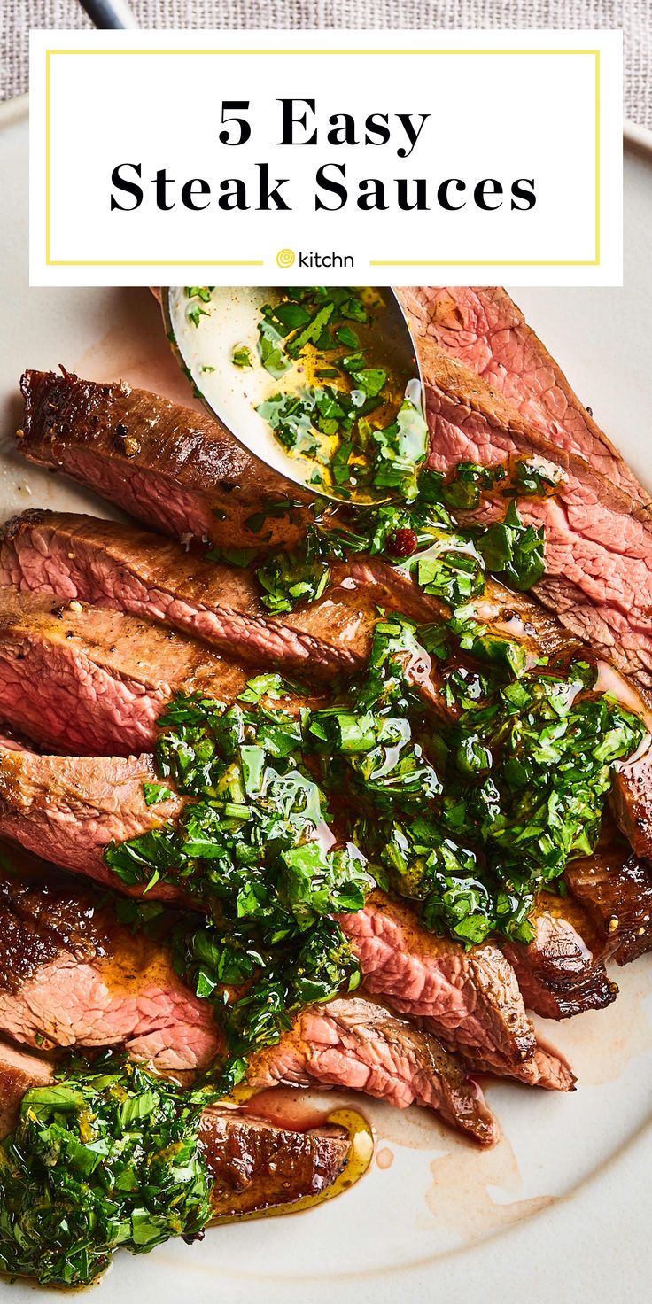 steak with spinach and sauce on a white plate