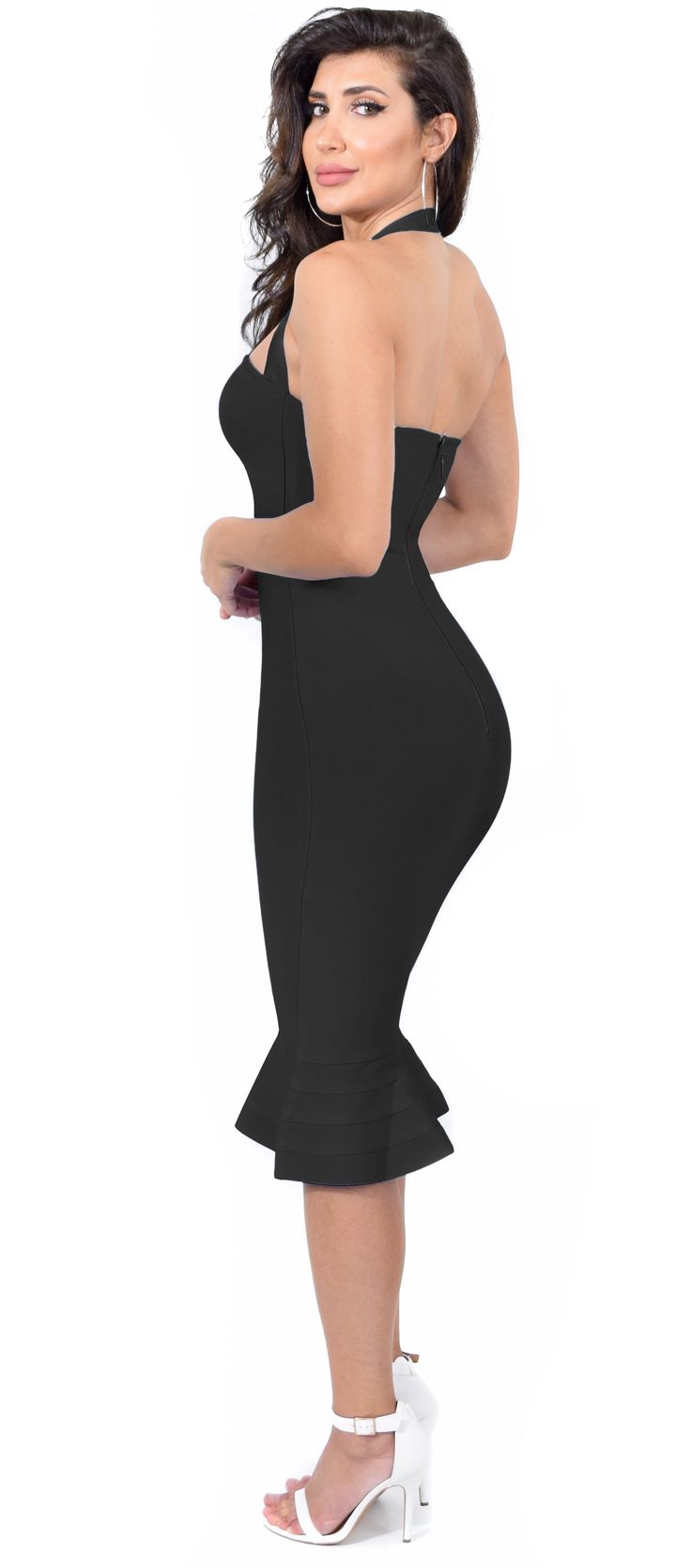 Kayden Black Mermaid Bandage Dress - Emprada Elegant Black Bodycon Bandage Dress, Black Fitted Bandage Dress, Black Bandage Midi Dress, Fitted Black Bandage Midi Dress, Black Stretch Bandage Dress Knee-length, Gold Bandage Dress, Red Bandage Dress, Bandage Dress Black, Black Mermaid