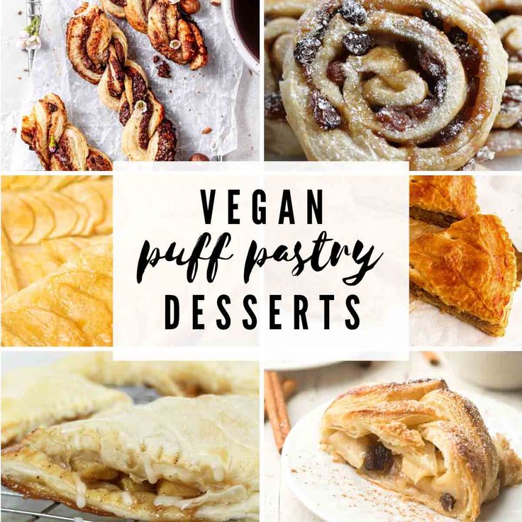 vegan puff pastry desserts collage with text overlay